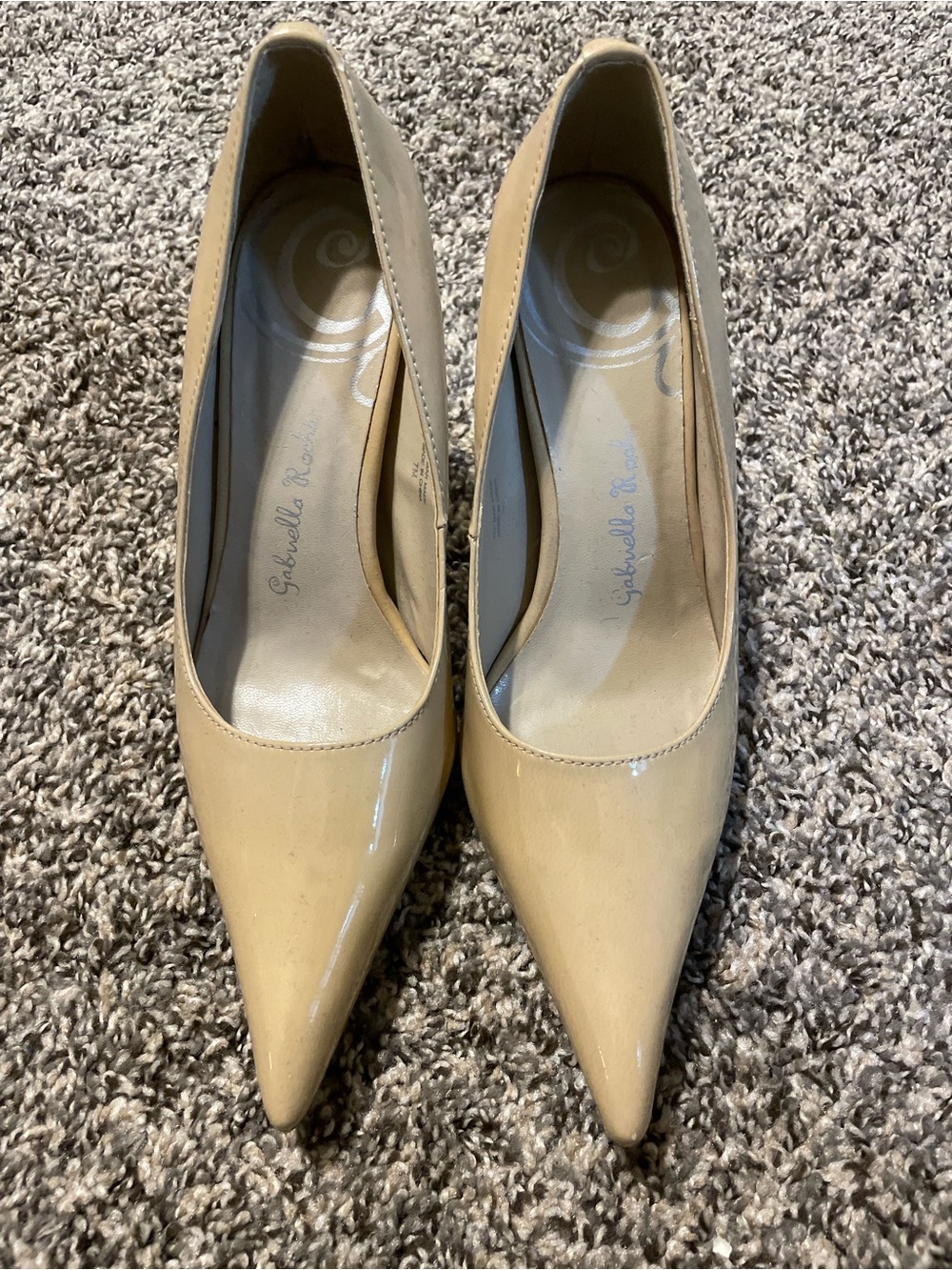 Gabriella Rocha Nude Beige Patent Leather Pointed-Toe Pumps 7 Stiletto Heels